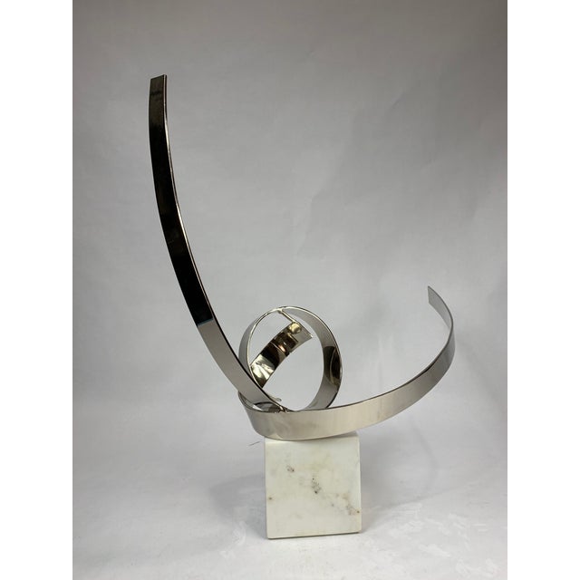 Mid-Century Modern Signed Abstract Metal Sculpture on Marble Plinth For Sale - Image 4 of 12