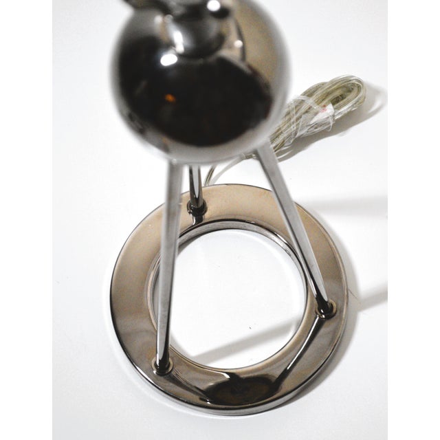 2000 - 2009 Mid-Century Modern Nessen Tripod Polished Nickel Chrome Table Lamps a Pair For Sale - Image 5 of 8