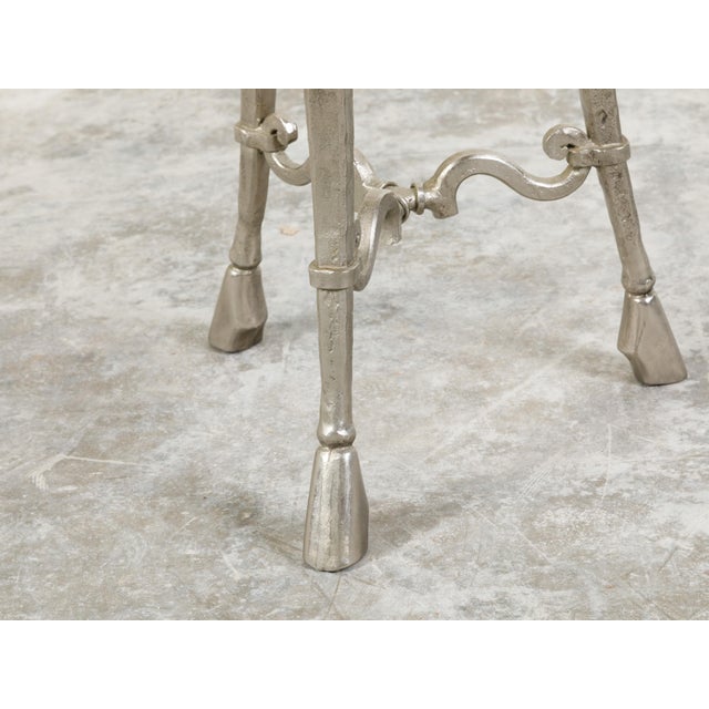 Italian Midcentury Steel Side Table with Circular White Marble Top and Hoof Feet For Sale - Image 10 of 10