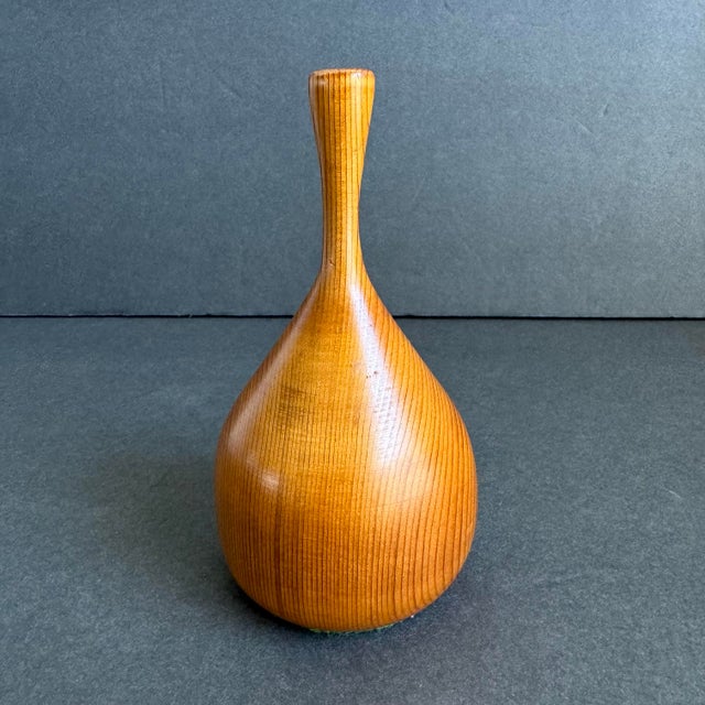 Turned Wood Vase Locust Weed Pot Vintage Mid Century Modern A fantastic artisan turned wood vase in the style of Rude...