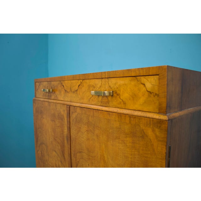 British Art Deco Burr Walnut Tallboy Linen Cabinet, 1930s For Sale - Image 6 of 10