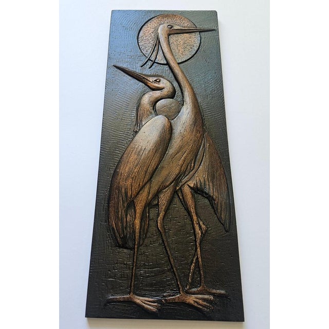 Brown Wall Wood Relief Sculpture of Herons, 1960s For Sale - Image 8 of 14