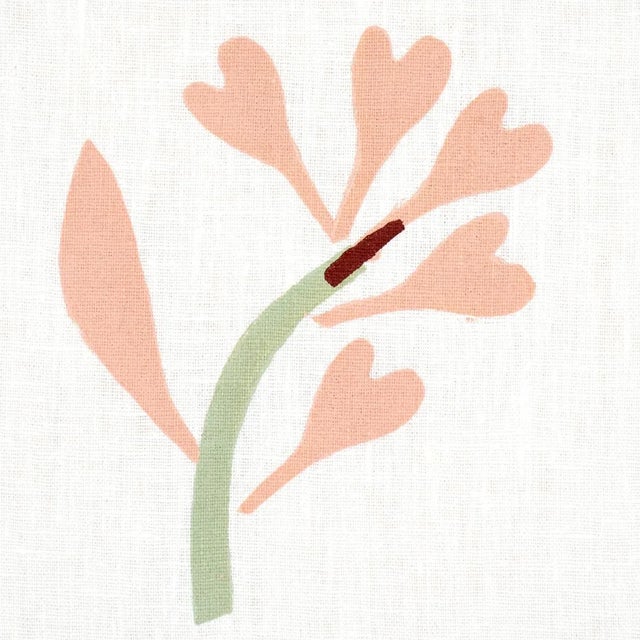 Contemporary SAMPLE - Schumacher X Caroline Z Hurley Ginkgo Hand Block Print Fabric In Pink And Sage On White For Sale - Image 3 of 5