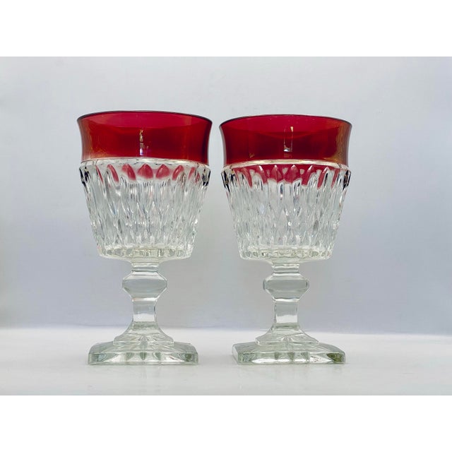 Hollywood Regency 1960s Ruby Rimmed Water Goblets- A Pair For Sale - Image 3 of 9