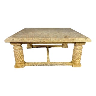 Classical Crackled Wood Base Coffee Table With Stone Top For Sale