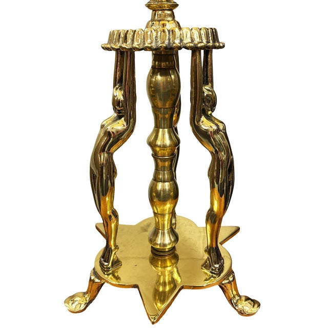 1920 Brass Figural Nude Art Deco Flapper Table Lamp by Frankart W/ Shade For Sale - Image 9 of 12