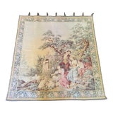 Vintage French Tapestry Wall Hanging with Aubusson Figures, Roses, Sheep and Cherubs For Sale