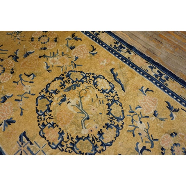 Textile 1820s Yellow Medallion Antique W. Chinese Qing Ningxia Knooted Room Size Rug For Sale - Image 7 of 10