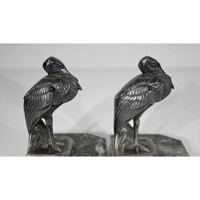 Silver Art Deco Heron Bookends by Maurice Frécourt, 1920s, Set of 2 For Sale - Image 8 of 13