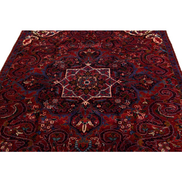 Persian Vintage Handmade Persian Red Medallion Wool Rug 5'0" X 8'0" For Sale - Image 3 of 10