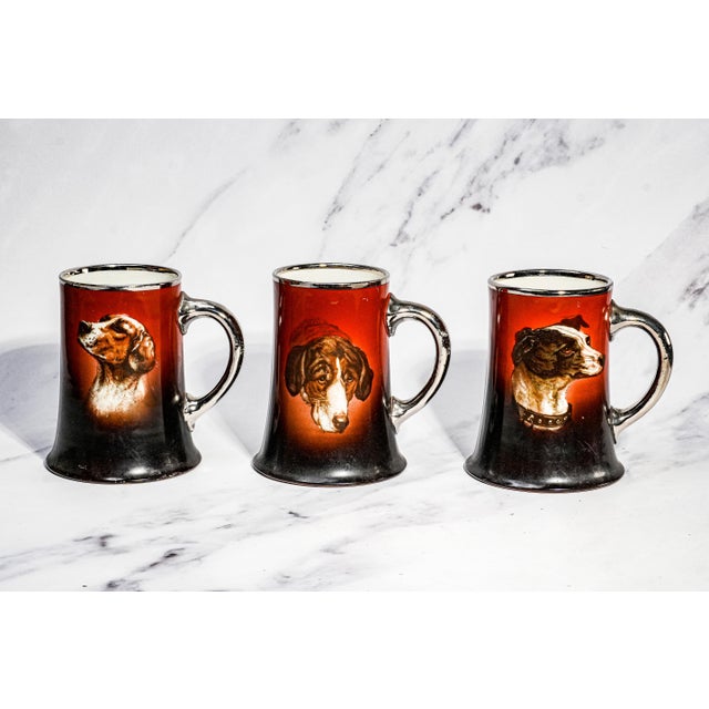 Antique Victorian Pitcher Mugs Hand Painted Dog Canine Portraits - Rare Complete Set of 7 For Sale - Image 4 of 18