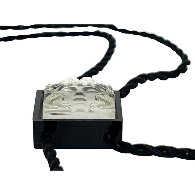 Arethuse Masque De Femme Art Deco Black & Clear Crystal Pendants & Brooch from Lalique, Set of 3 For Sale - Image 9 of 15