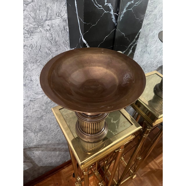 Art Deco Pair of Bronze Neoclassical Fluted Tazzas - Mid Century For Sale - Image 3 of 9