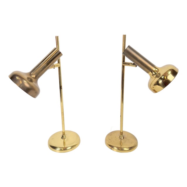 Vintage Brass Trumpet Table Lamps by Solken Leuchten, 1970s, Set of 2 For Sale