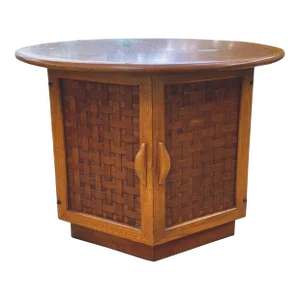 Vintage Lane Perception Side Table with Basketweave Door Fronts With Hexagon Cubby Storage
