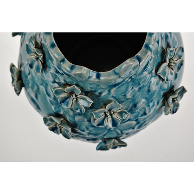 Vintage Floral Applique Glazed Ceramic Pottery Vase Chairish