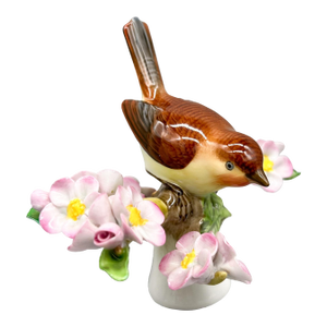 Vintage Herend Hungary Hand-Painted Songbird With Pink Blossoms – Porcelain Figurine - Cottagecore • Traditional • European Classic