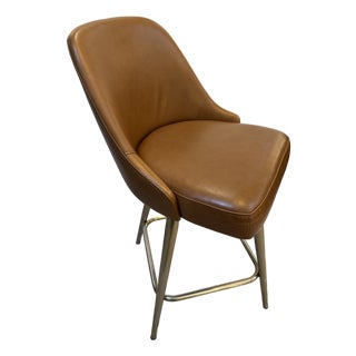 West Elm Mid Century Leather Swivel Counter Stool For Sale