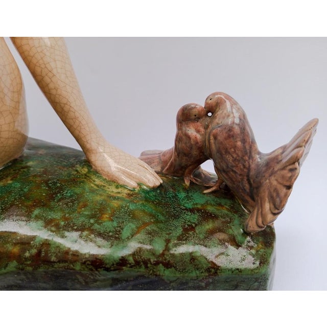 Alexandre Morlon, Sculpture of Nude Woman with Turtle Doves, 1920s-1940s, Ceramic For Sale - Image 13 of 18
