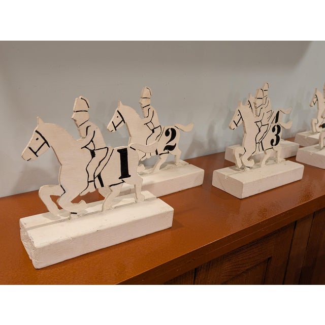 Late 20th Century Vintage Folk Art Equestrian Chic Wood Race Horse Sculpture Carnaval Fair Game Pieces - Set of 6 For Sale - Image 5 of 18