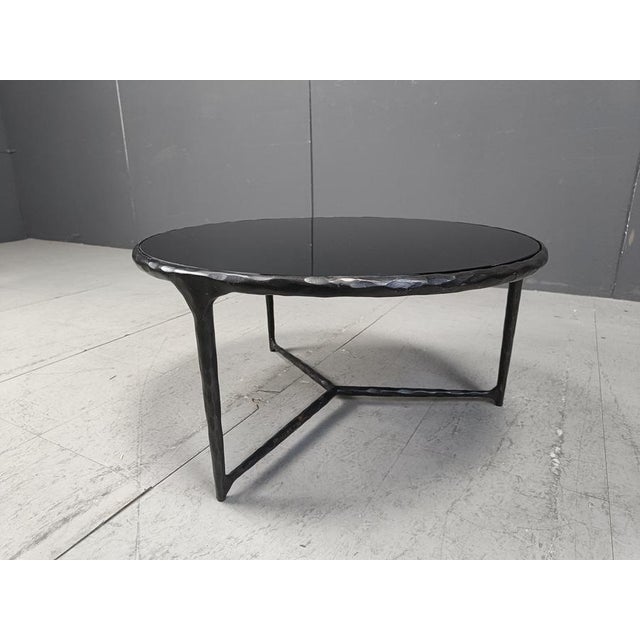Black Brutalist Round Sculpted Steel Coffee Table, 1970s For Sale - Image 8 of 13