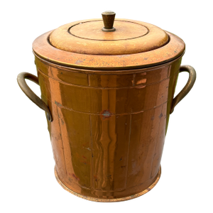 Early 20th Century Copper Lined Ice Bucket W. Lid & Wooden Trims