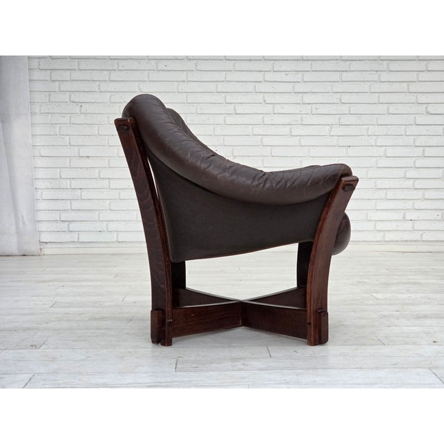 1970s Scandinavian Lounge Chair in Furniture Leather and Oak, 1970s For Sale - Image 5 of 18