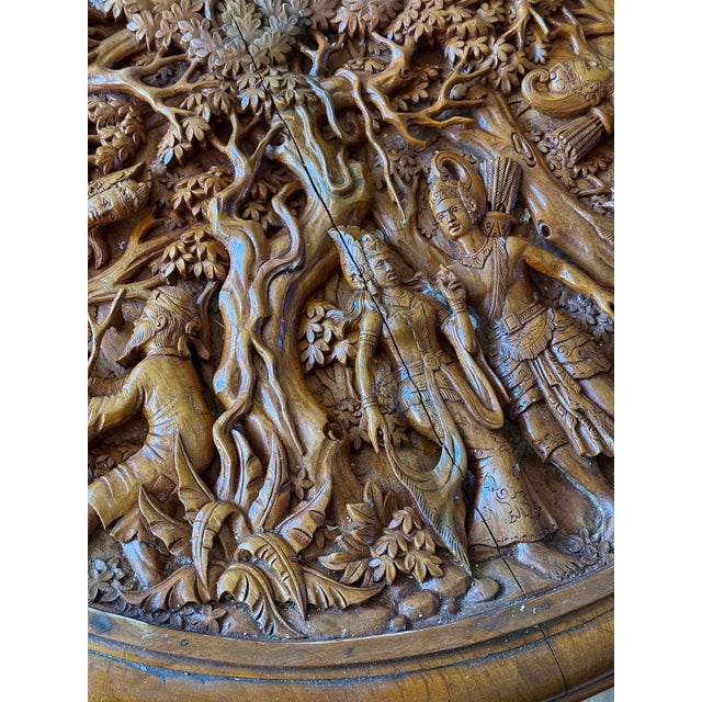 Brown Indonesian Round Wooden Carved Coffee Table, 1920s For Sale - Image 8 of 18