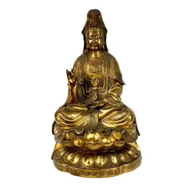 Chinese Gilt Guan Yin Buddha Bronze Sculpture For Sale - Image 11 of 11