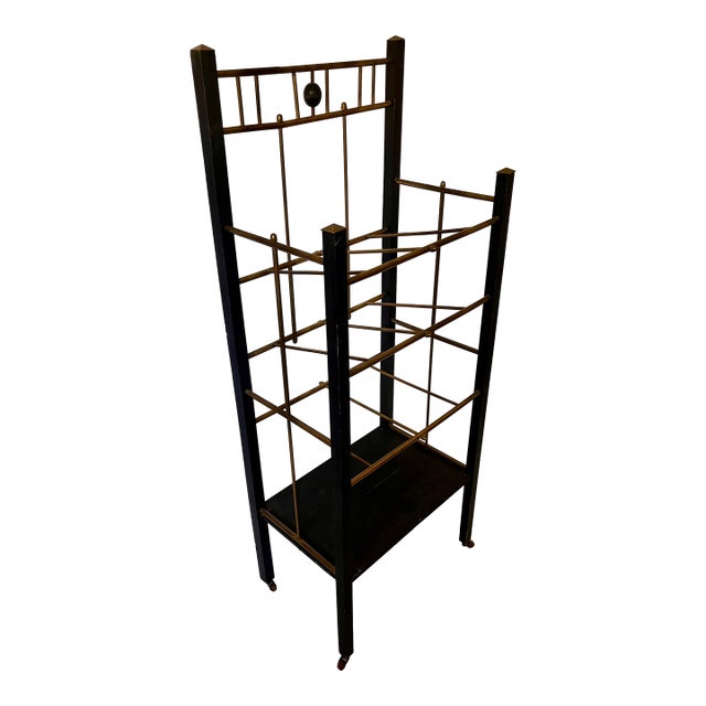Vintage Art Deco Black Wood/Brass Magazine Stand For Sale