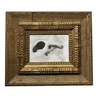 Contemporary Original Abstract Ink Painting Heavy Chunky Gold Wood Frame For Sale