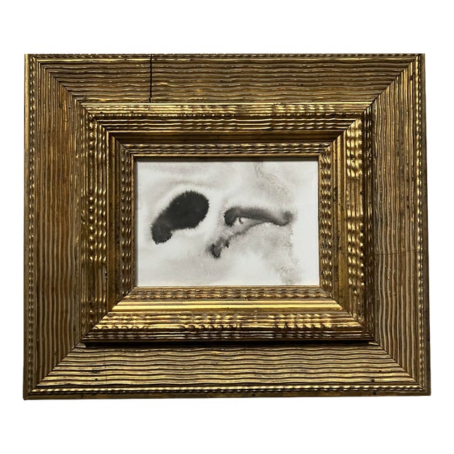 Contemporary Original Abstract Ink Painting Heavy Chunky Gold Wood Frame For Sale