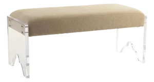 Addie Acrylic Bench with Tan Linen Seat