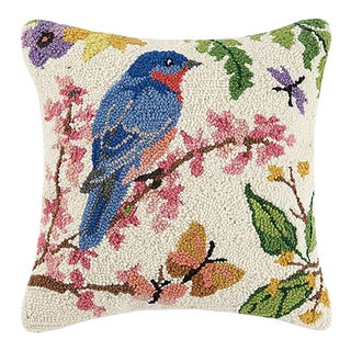 Bluebird Hook Pillow, 16" x 16" For Sale