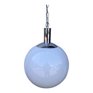 Vintage Mid-Century Modern Atomic White Chrome Hanging Eyeball Orb Ball Light For Sale