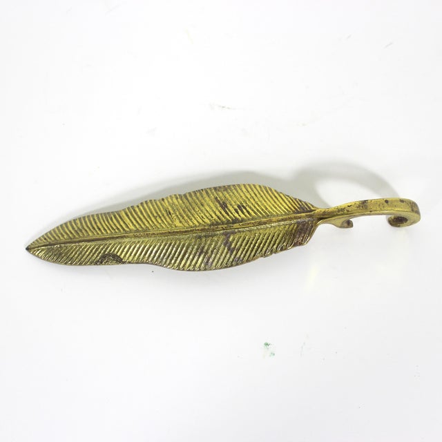 Mid-Century Modern Vintage Gold Brass Feather Bottle Opener For Sale - Image 3 of 6