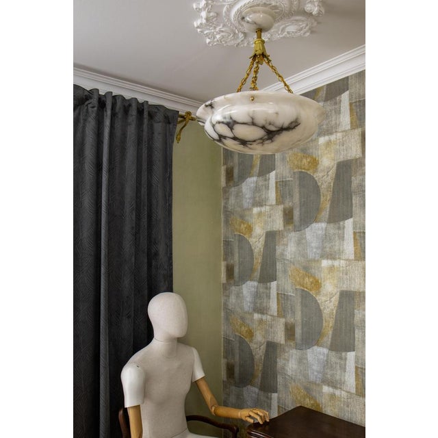 French Art Deco Black Veined Alabaster and Bronze Pendant Light, 1920s For Sale - Image 11 of 18