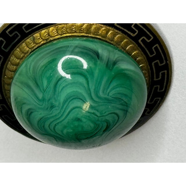 Metal Beautiful Malachite & Greek Key Enamel Brooch, c.1865 – Neoclassical Revival For Sale - Image 7 of 16