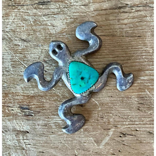 Vintage Native American Silver Inlaid Turquoise Pendant For Sale - Image 4 of 12