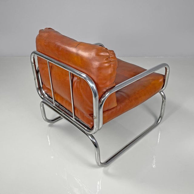 1970s Modern Italian Brown Faux Leather and Chromed Metal Chairs, 1970s, Set of 2 For Sale - Image 5 of 18