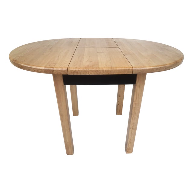 Small Round-Oval Extendable Table in Hardwood, 1970s For Sale