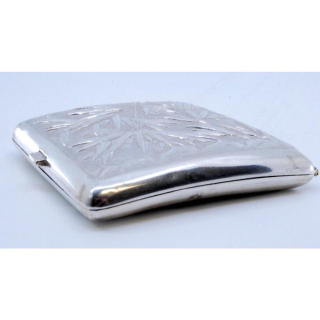 Metal Silver Cigarette Case with Palm Trees Relief, Mythical Figures and Golden Interior For Sale - Image 7 of 10