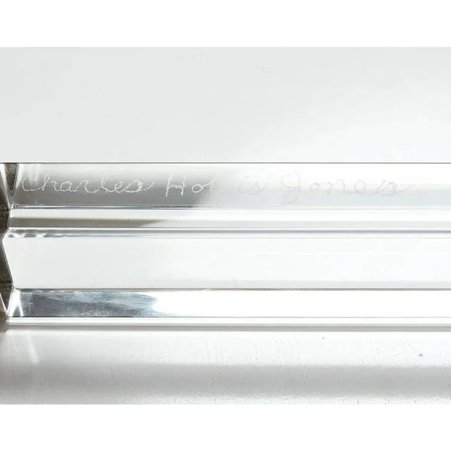 1970s Pair of Lucite & Brass Side Tables by Charles Hollis Jones "Classic Wolf Table" For Sale - Image 12 of 13