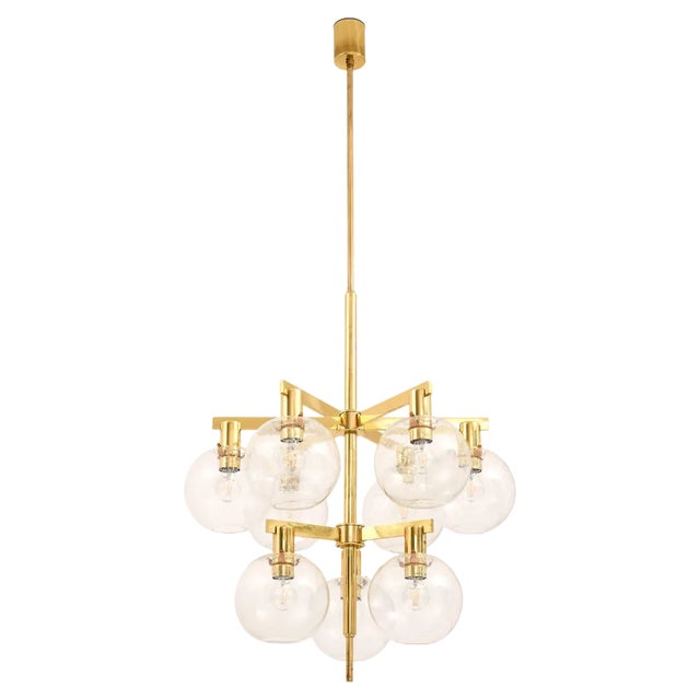 Large Ceiling Lamp in Brass and Glass attributed to Hans-Agne Jakobsson, 1950s For Sale