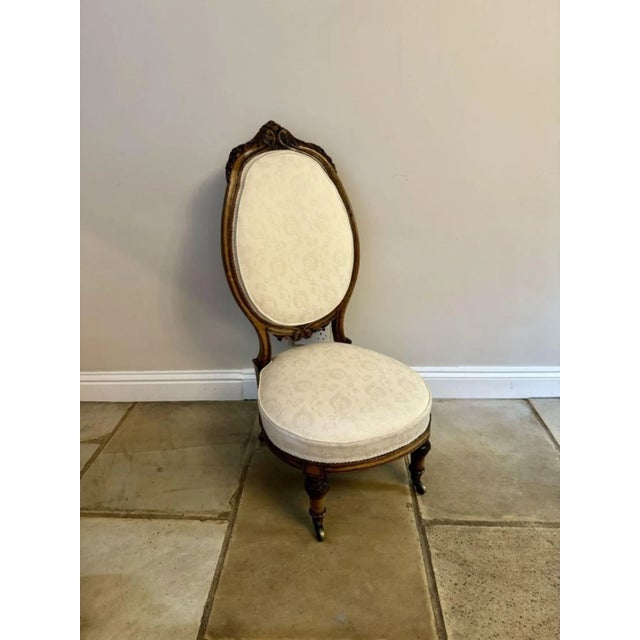 Brown Antique Victorian Carved Walnut Ladies Chair, 1860s For Sale - Image 8 of 10