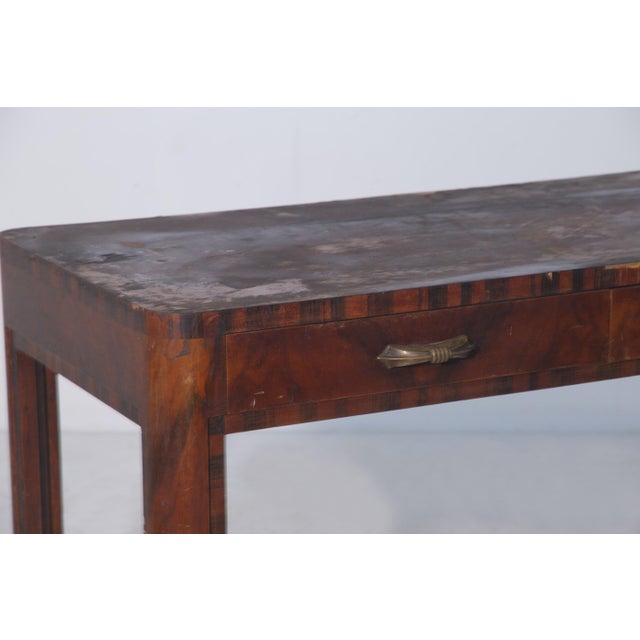 Brown Art Deco Rationalist Italian Desk with Brass Handles, 1935 For Sale - Image 8 of 9