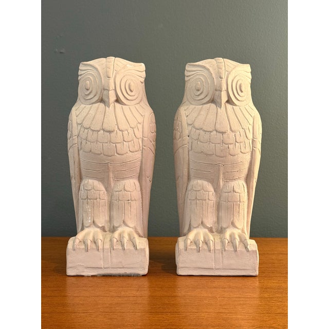 Art Deco Heavy Cast Sandstone Owl Bookends - A Pair For Sale In Milwaukee - Image 6 of 11