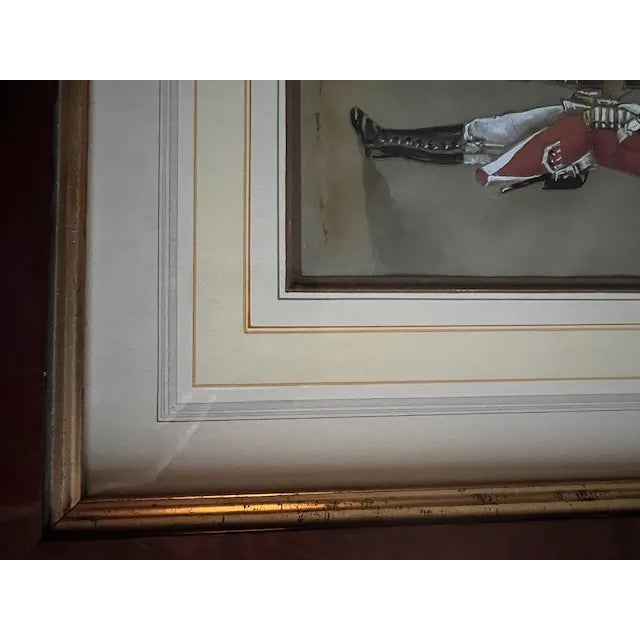 Distinguished Continental soldier depicted in a watercolor painting in a lovely burled walnut frame. Beautiful double...