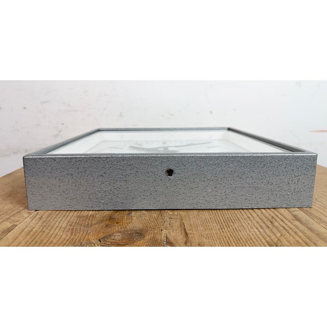 Industrial Grey Square Wall Clock from Pragotron, 1980s For Sale - Image 9 of 15