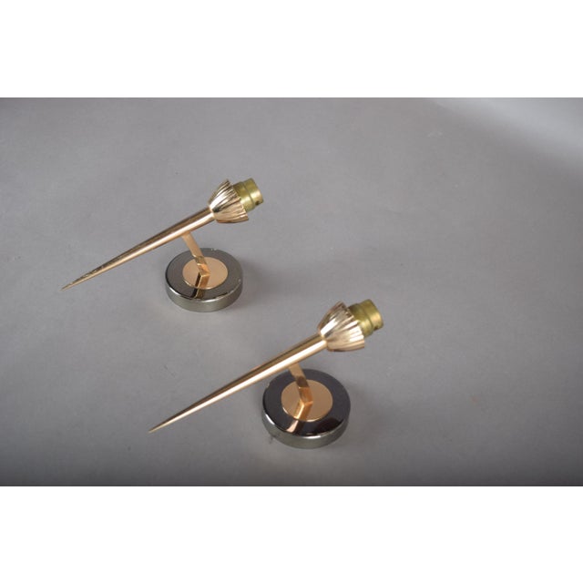 Metal Brass Wall Lights with Pointed Stems, 1950s, Set of 2 For Sale - Image 7 of 9